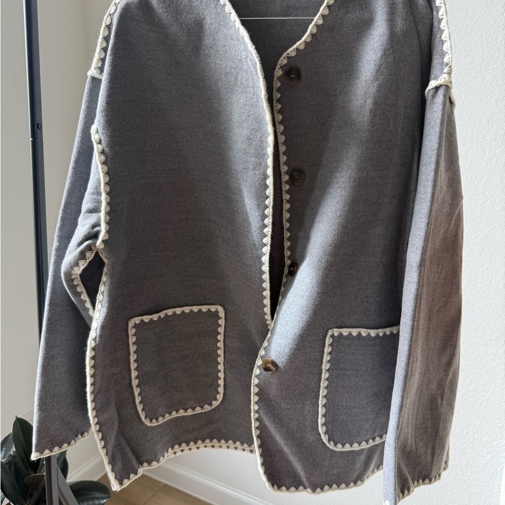 Gray Women's Jacket with Cream Trim